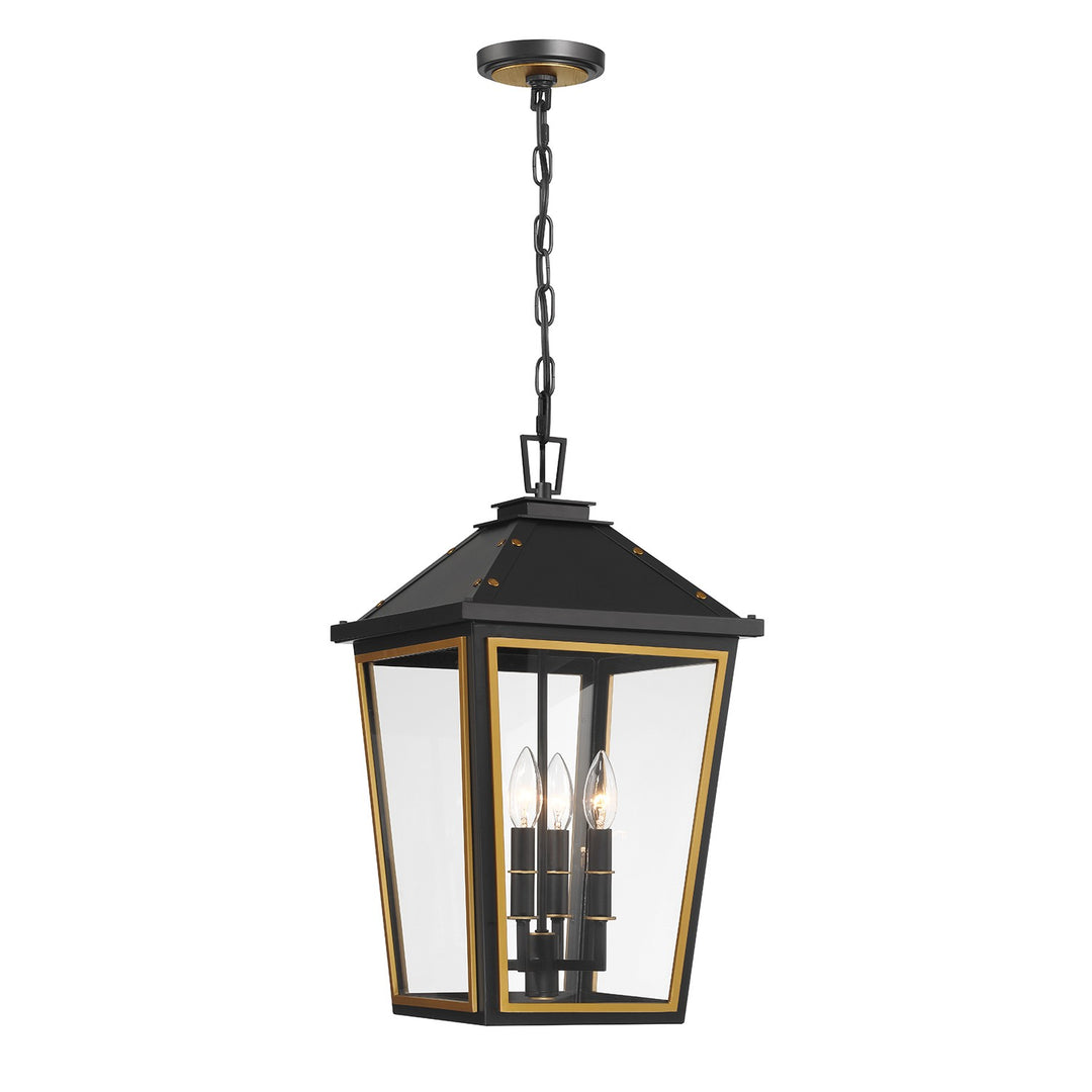 Hawkins Four Light Outdoor Pendant in Matte Black + Textured Gold - available from The Lighting Shoppe, trusted by Canadian homeowners