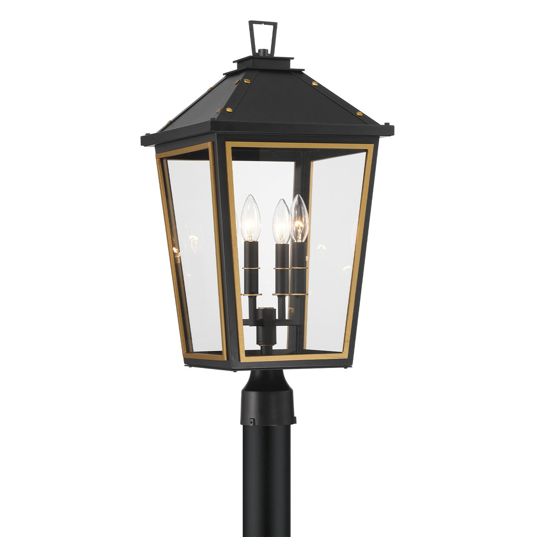 Hawkins Four Light Outdoor Post Mount in Matte Black + Textured Gold - available from The Lighting Shoppe, trusted by Canadian homeowners