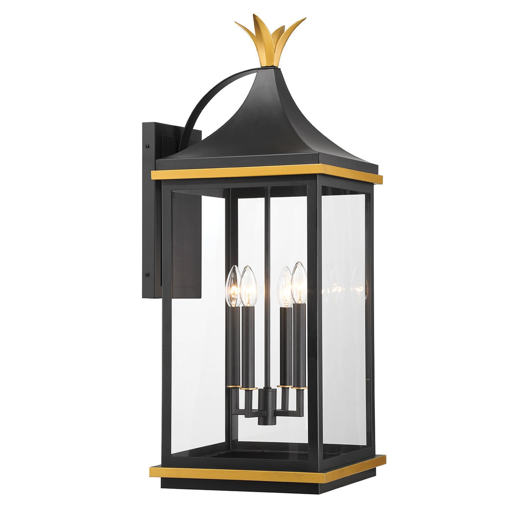 Simpson Four Light Outdoor Wall Sconce in Matte Black + Textured Gold - available from The Lighting Shoppe, trusted by Canadian homeowners