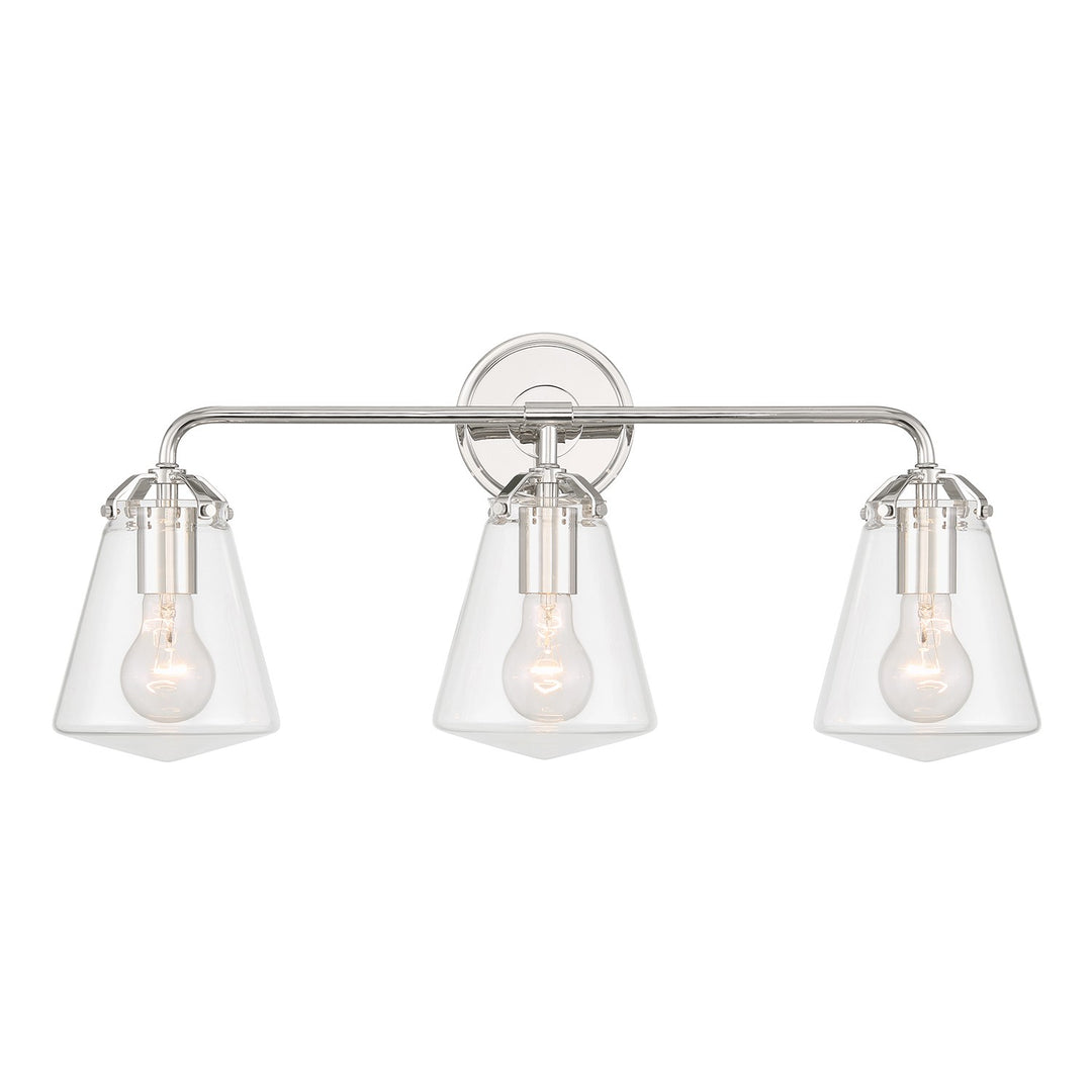 Voss Three Light Bath in Polished Nickel - available from The Lighting Shoppe, trusted by Canadian homeowners