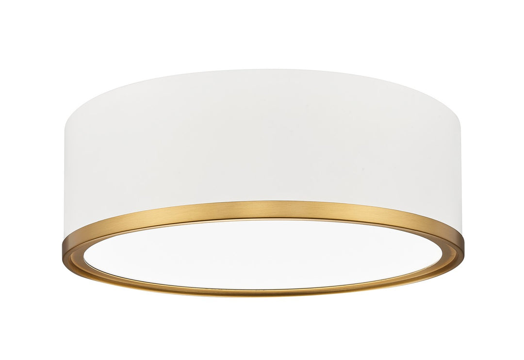 Bradley LED Flush Mount in Matte White + Modern Gold - available from The Lighting Shoppe, trusted by Canadian homeowners