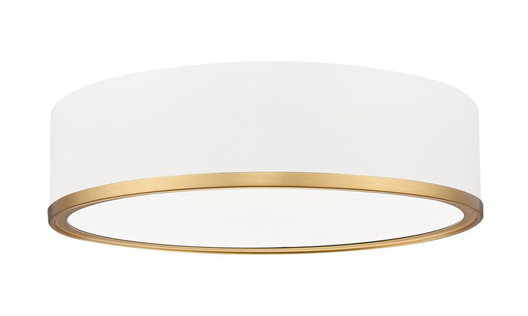Bradley LED Flush Mount in Matte White + Modern Gold - available from The Lighting Shoppe, trusted by Canadian homeowners
