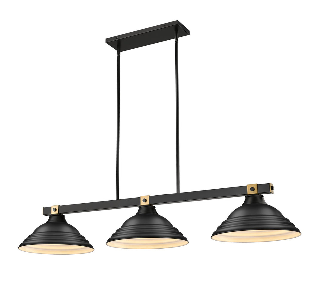 Bronte Three Light Billiard in Matte Black + Rubbed Brass - available from The Lighting Shoppe, trusted by Canadian homeowners