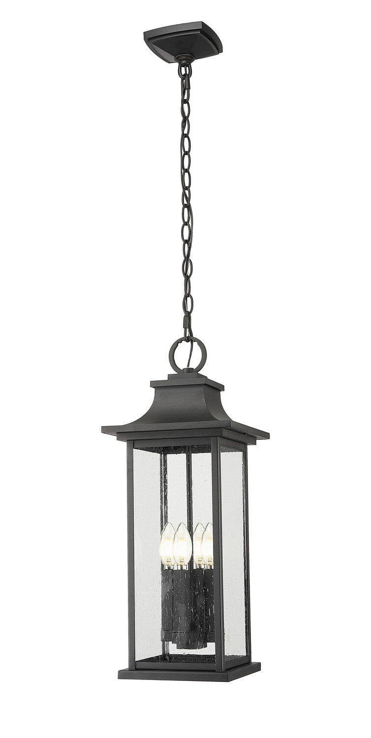 Tiberius Four Light Outdoor Chain Mount Ceiling Fixture in Black - available from The Lighting Shoppe, trusted by Canadian homeowners