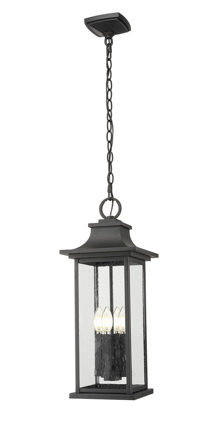 Tiberius Four Light Outdoor Chain Mount Ceiling Fixture in Black - available from The Lighting Shoppe, trusted by Canadian homeowners