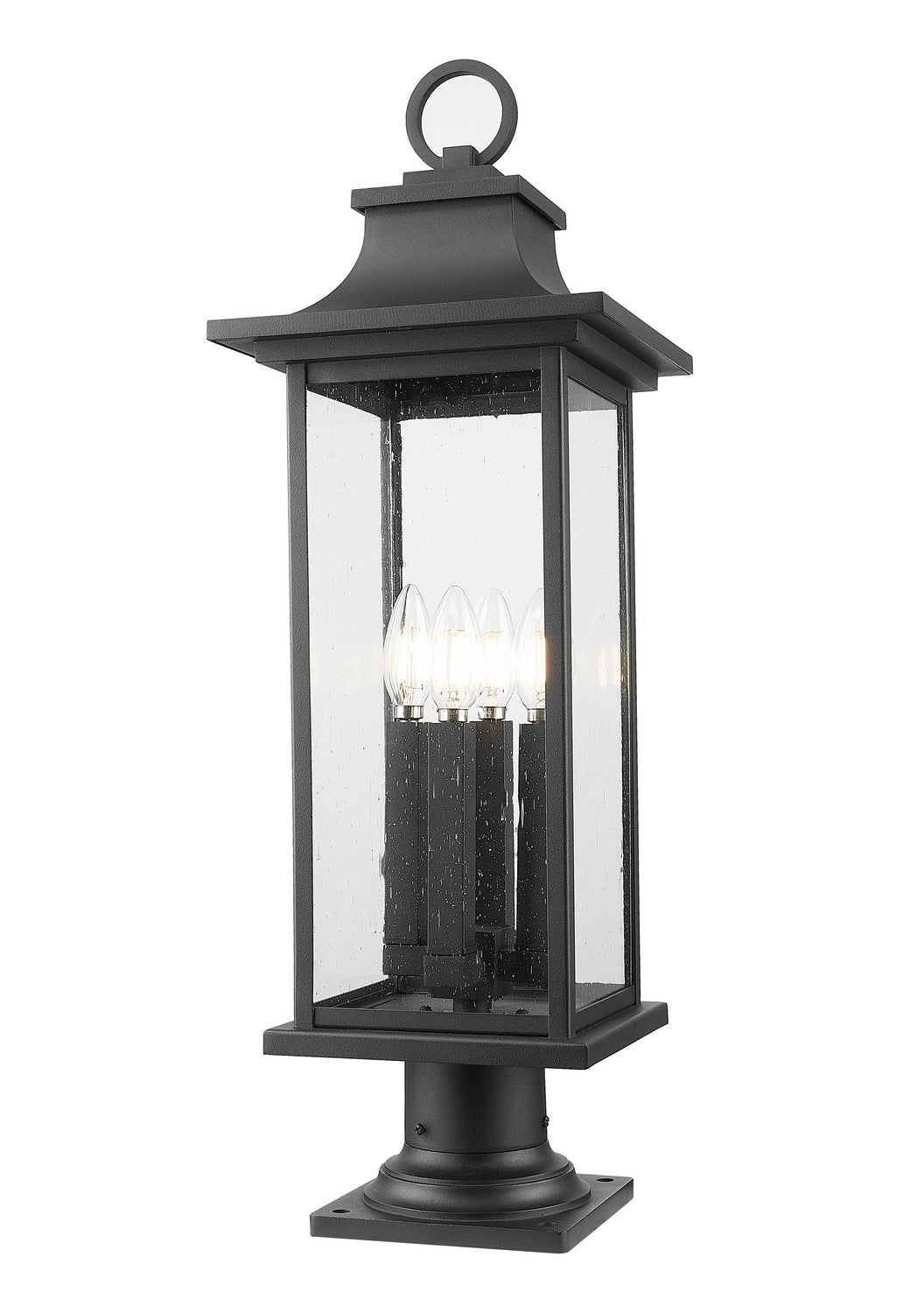 Tiberius Four Light Outdoor Pier Mounted Fixture in Black - available from The Lighting Shoppe, trusted by Canadian homeowners