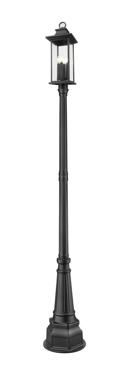 Tiberius Four Light Outdoor Post Mounted Fixture in Black - available from The Lighting Shoppe, trusted by Canadian homeowners