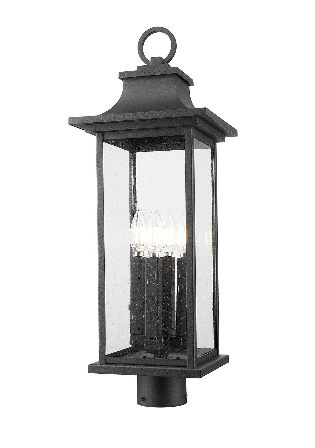 Tiberius Four Light Outdoor Post Mount Fixture in Black - available from The Lighting Shoppe, trusted by Canadian homeowners