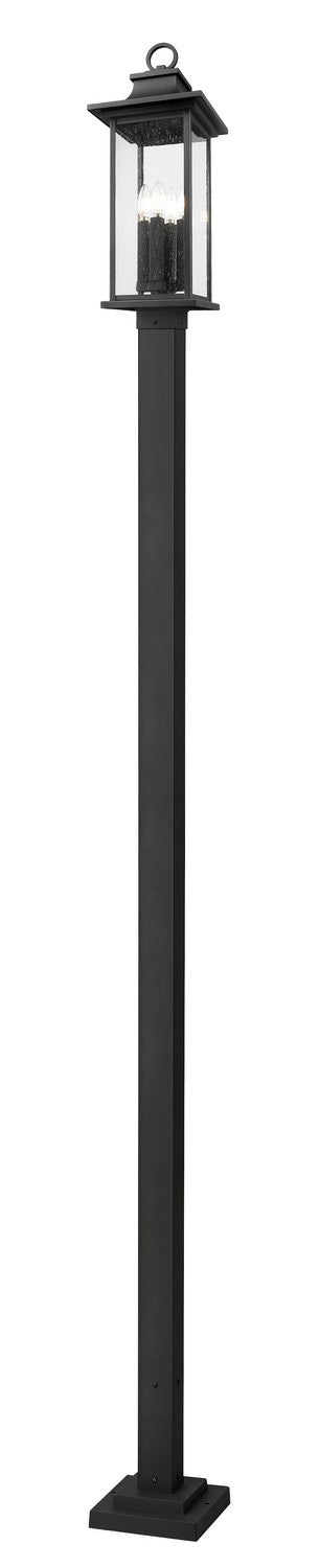 Tiberius Four Light Outdoor Post Mounted Fixture in Black - available from The Lighting Shoppe, trusted by Canadian homeowners
