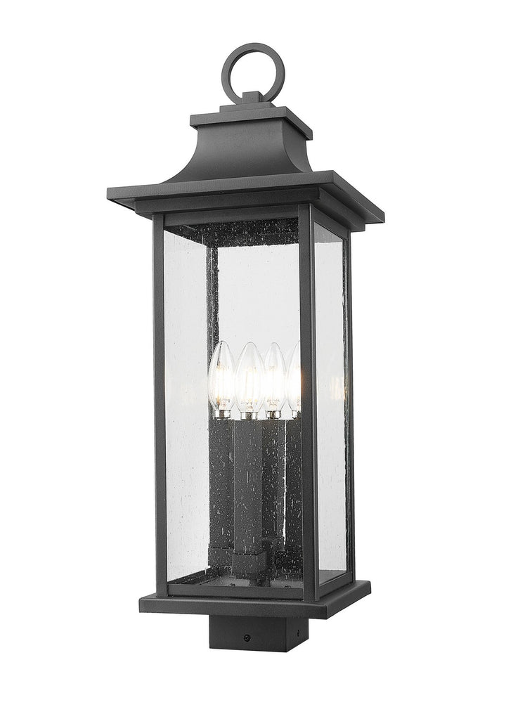 Tiberius Four Light Outdoor Post Mount Fixture in Black - available from The Lighting Shoppe, trusted by Canadian homeowners