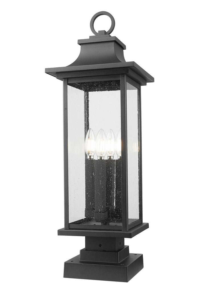 Tiberius Four Light Outdoor Pier Mounted Fixture in Black - available from The Lighting Shoppe, trusted by Canadian homeowners