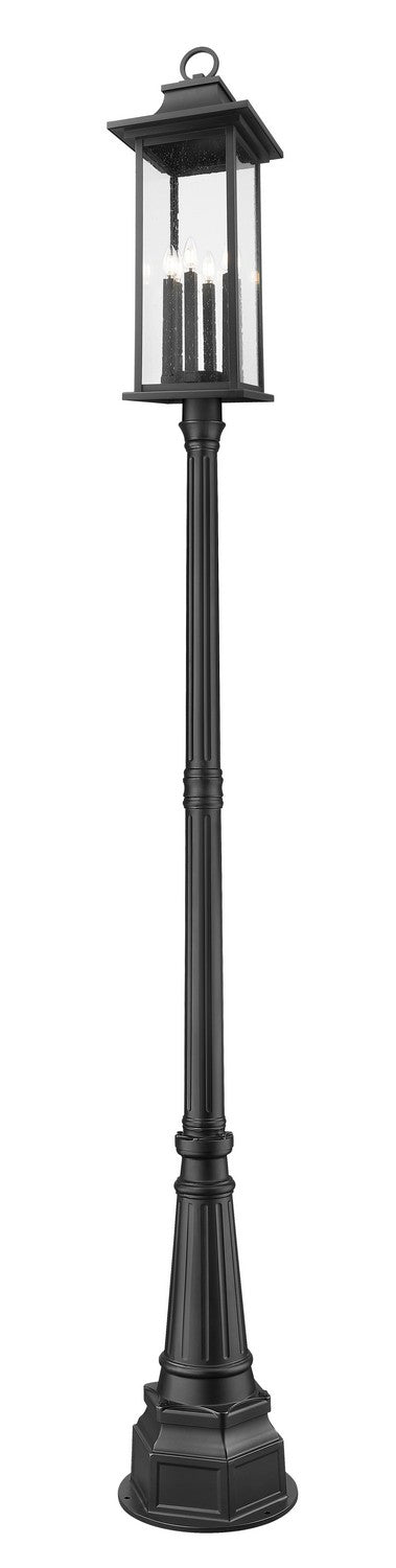 Tiberius Six Light Outdoor Post Mounted Fixture in Black - available from The Lighting Shoppe, trusted by Canadian homeowners