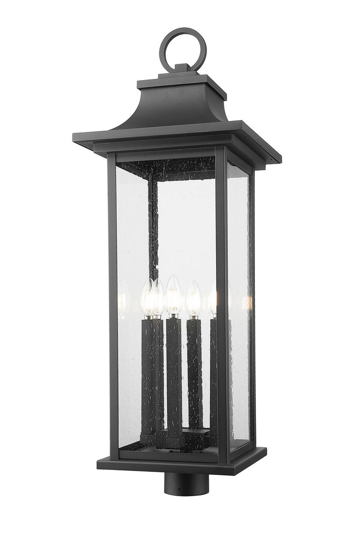 Tiberius Six Light Outdoor Post Mount Fixture in Black - available from The Lighting Shoppe, trusted by Canadian homeowners