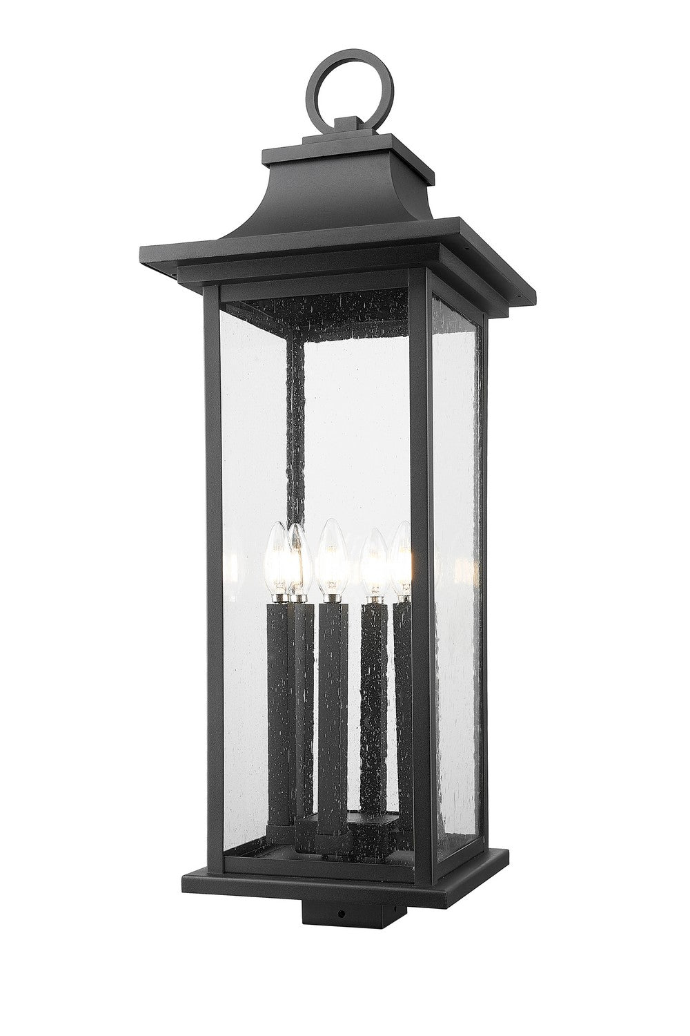 Tiberius Six Light Outdoor Post Mount Fixture in Black - available from The Lighting Shoppe, trusted by Canadian homeowners