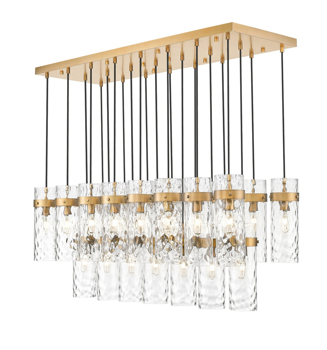 Fontaine 23 Light Linear Chandelier in Rubbed Brass - available from The Lighting Shoppe, trusted by Canadian homeowners
