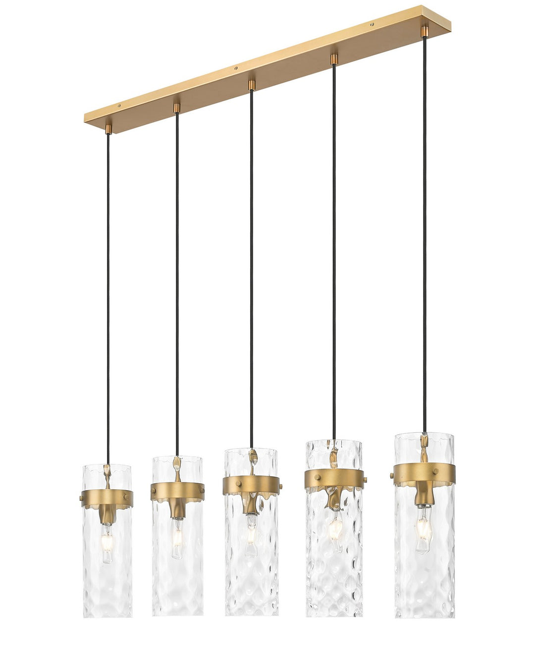 Fontaine Five Light Linear Chandelier in Rubbed Brass - available from The Lighting Shoppe, trusted by Canadian homeowners