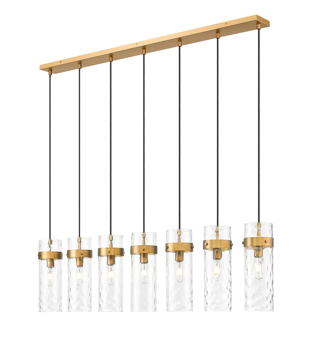 Fontaine Seven Light Linear Chandelier in Rubbed Brass - available from The Lighting Shoppe, trusted by Canadian homeowners