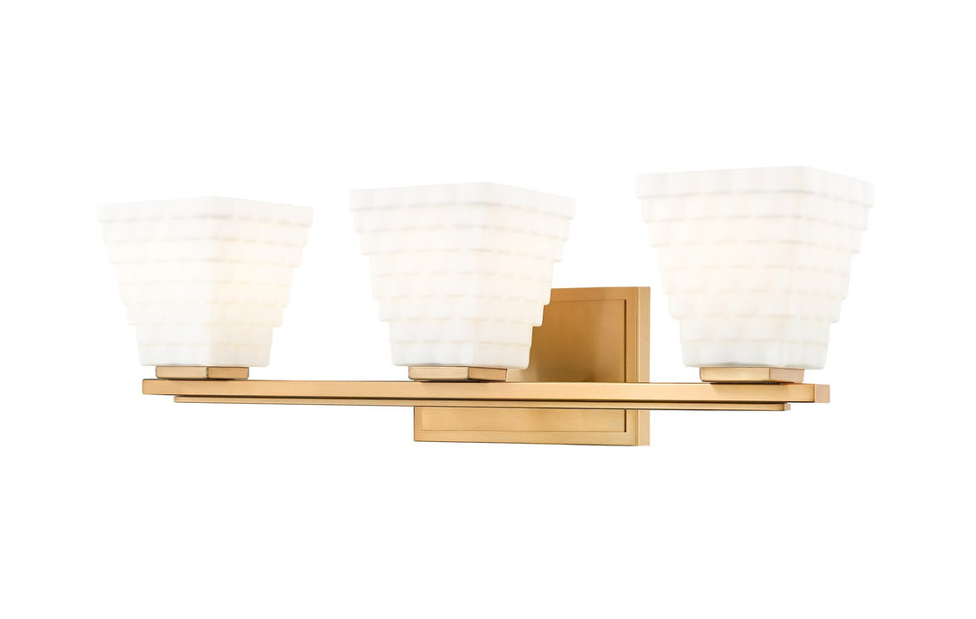 Annalise Three Light Vanity in Modern Gold - available from The Lighting Shoppe, trusted by Canadian homeowners