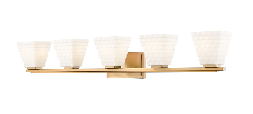 Annalise Five Light Vanity in Modern Gold - available from The Lighting Shoppe, trusted by Canadian homeowners