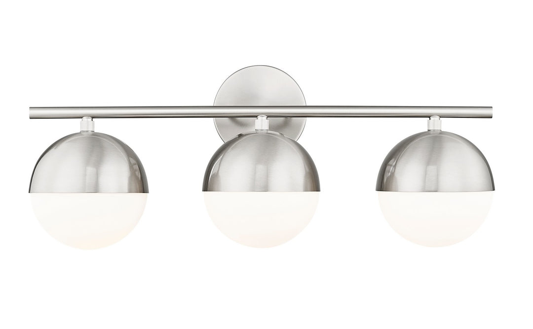 Realm Sphere Three Light Vanity in Brushed Nickel - available from The Lighting Shoppe, trusted by Canadian homeowners