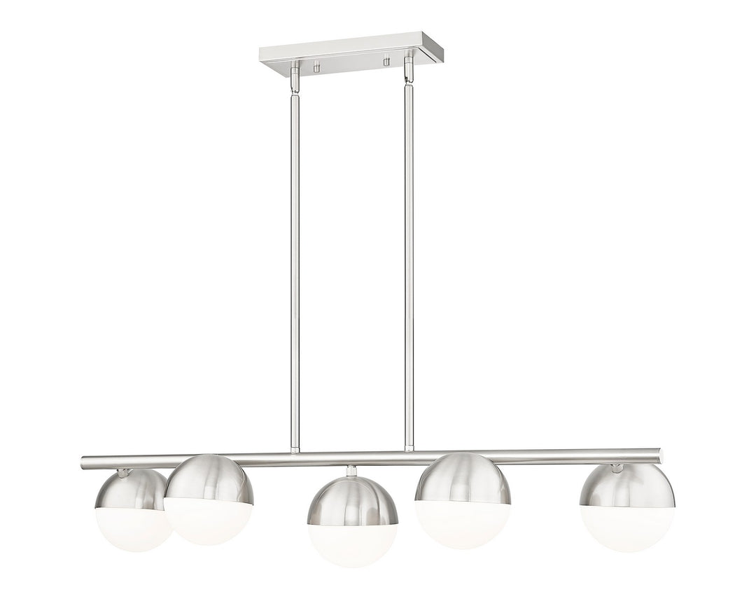 Realm Sphere Five Light Linear Chandelier in Brushed Nickel - available from The Lighting Shoppe, trusted by Canadian homeowners