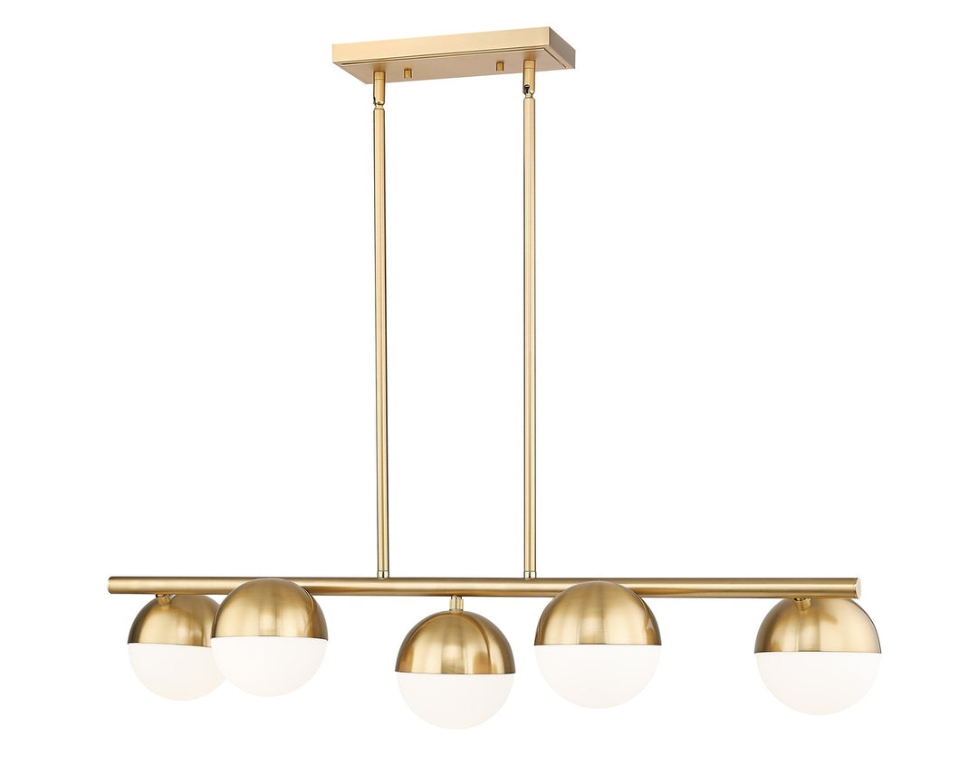 Realm Sphere Five Light Linear Chandelier in Modern Gold - available from The Lighting Shoppe, trusted by Canadian homeowners
