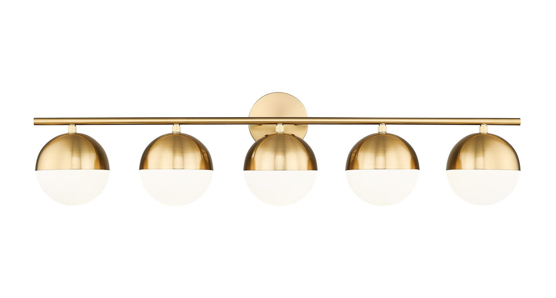 Realm Sphere Five Light Vanity in Modern Gold - available from The Lighting Shoppe, trusted by Canadian homeowners