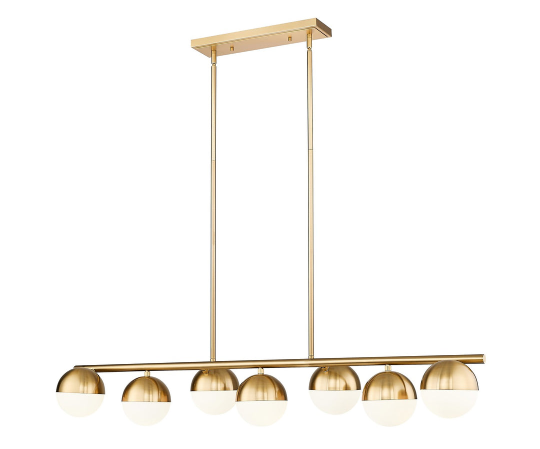 Realm Sphere Seven Light Linear Chandelier in Modern Gold - available from The Lighting Shoppe, trusted by Canadian homeowners