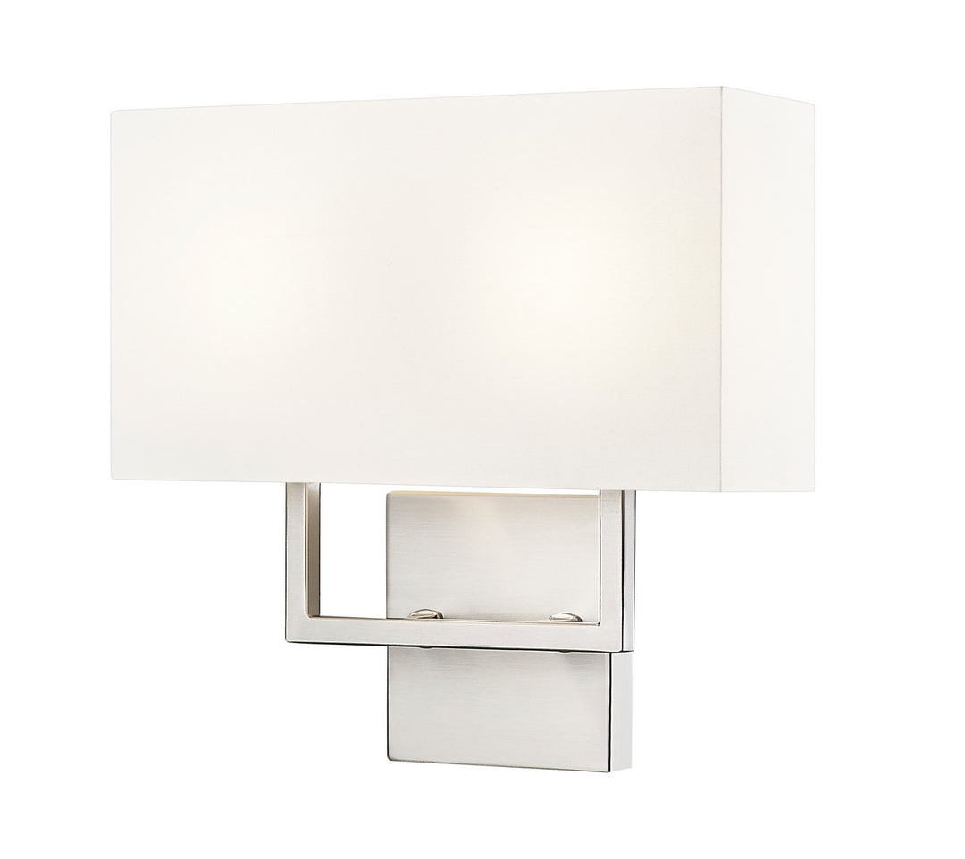 Saxon Two Light Wall Sconce in Brushed Nickel - available from The Lighting Shoppe, trusted by Canadian homeowners