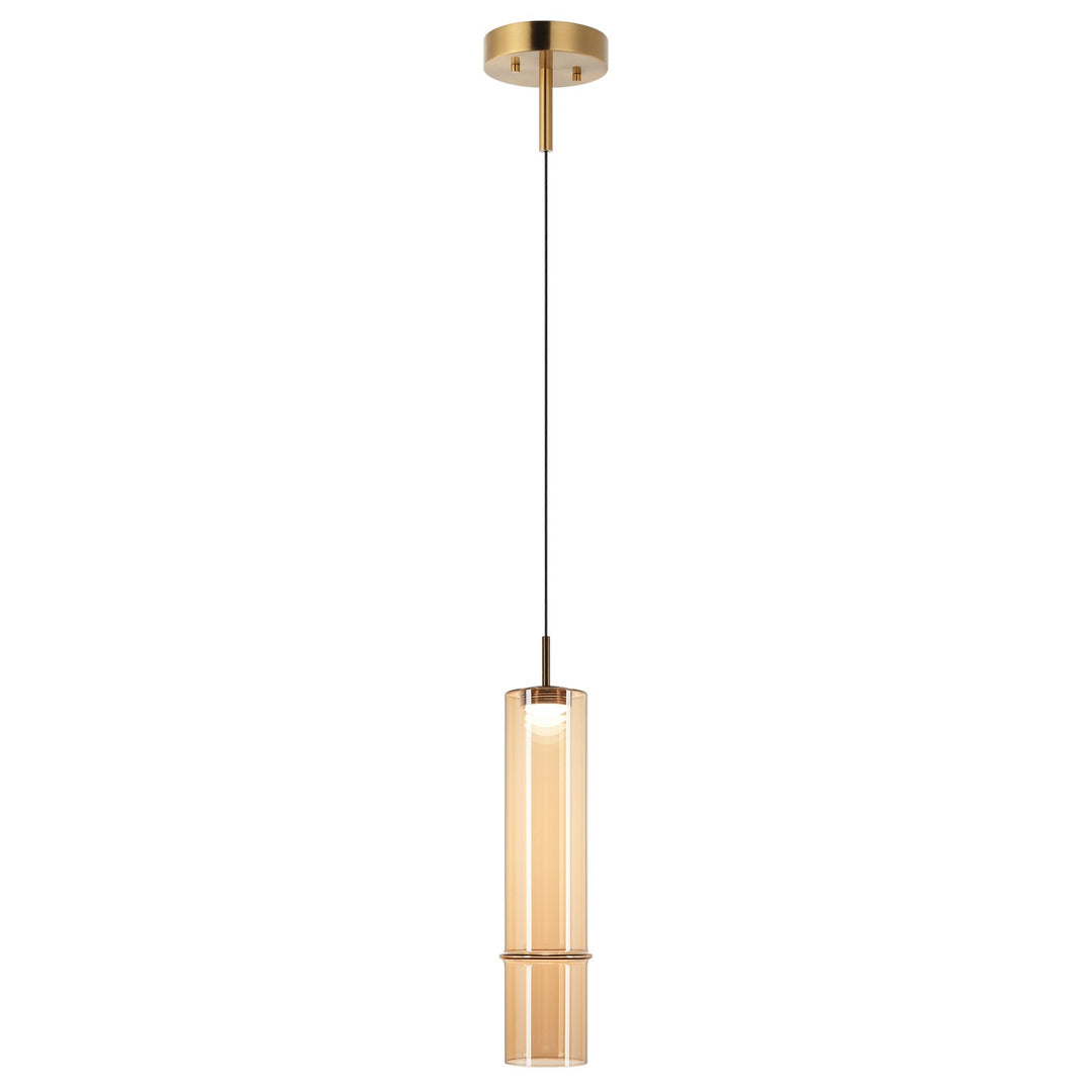 Matteo Canada - C30601AGAM - One Light Pendant - Bambu - Aged Gold Brass + Amber Glass