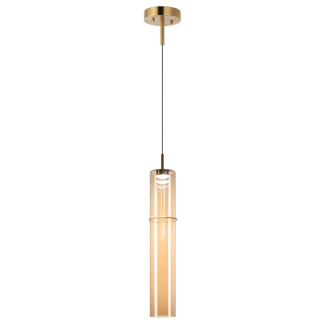 Matteo Canada - C30611AGAM - One Light Pendant - Bambu - Aged Gold Brass + Amber Glass
