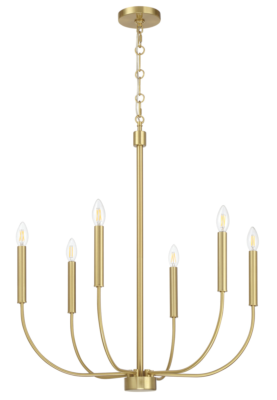 Traci Six Light Chandelier in Satin Brass - available from The Lighting Shoppe, trusted by Canadian homeowners