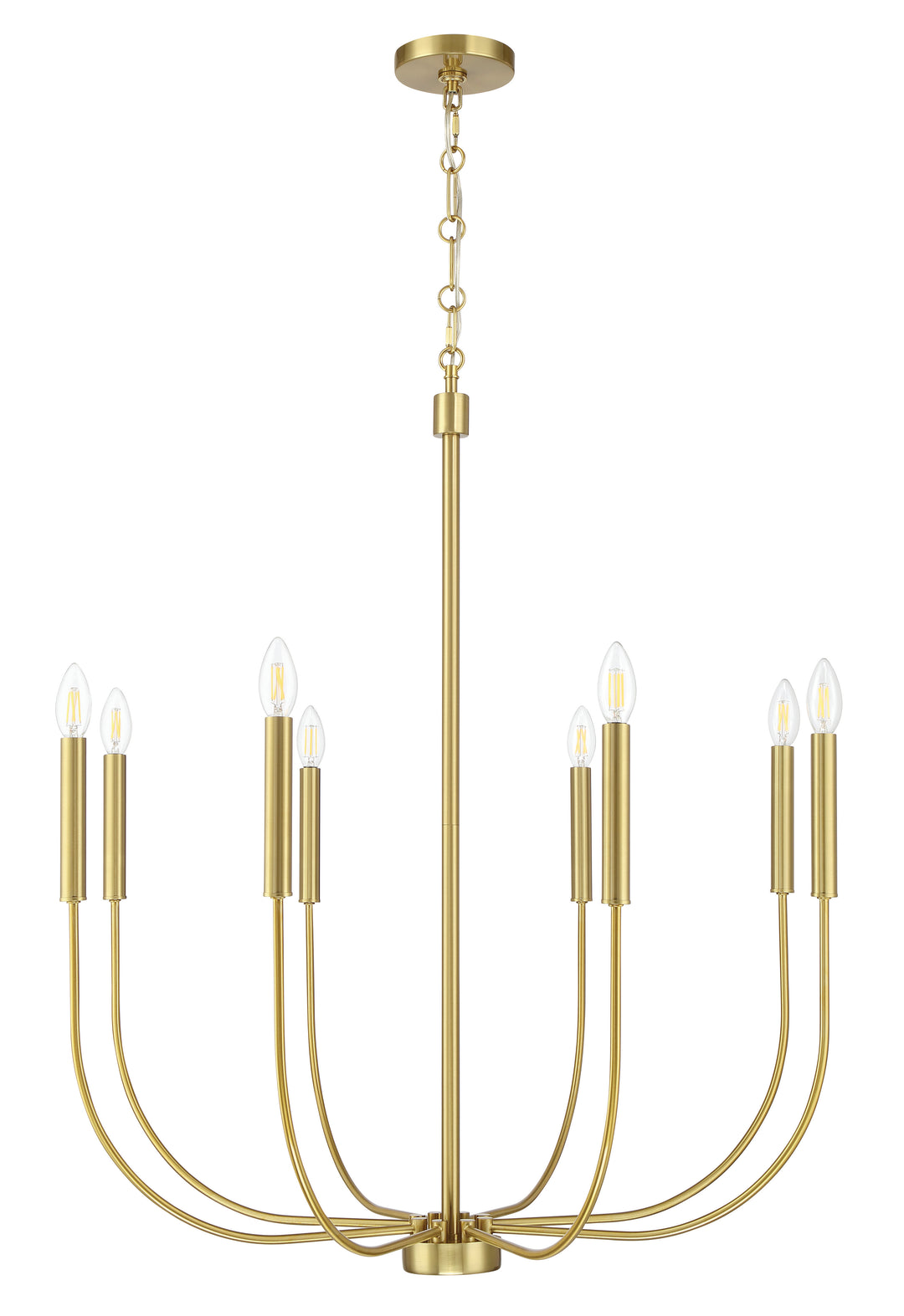 Traci Eight Light Chandelier in Satin Brass - available from The Lighting Shoppe, trusted by Canadian homeowners