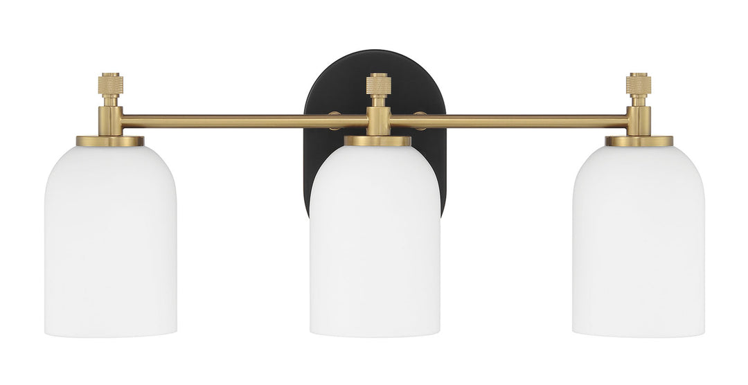 Council Three Light Vanity in Flat Black/Satin Brass - available from The Lighting Shoppe, trusted by Canadian homeowners