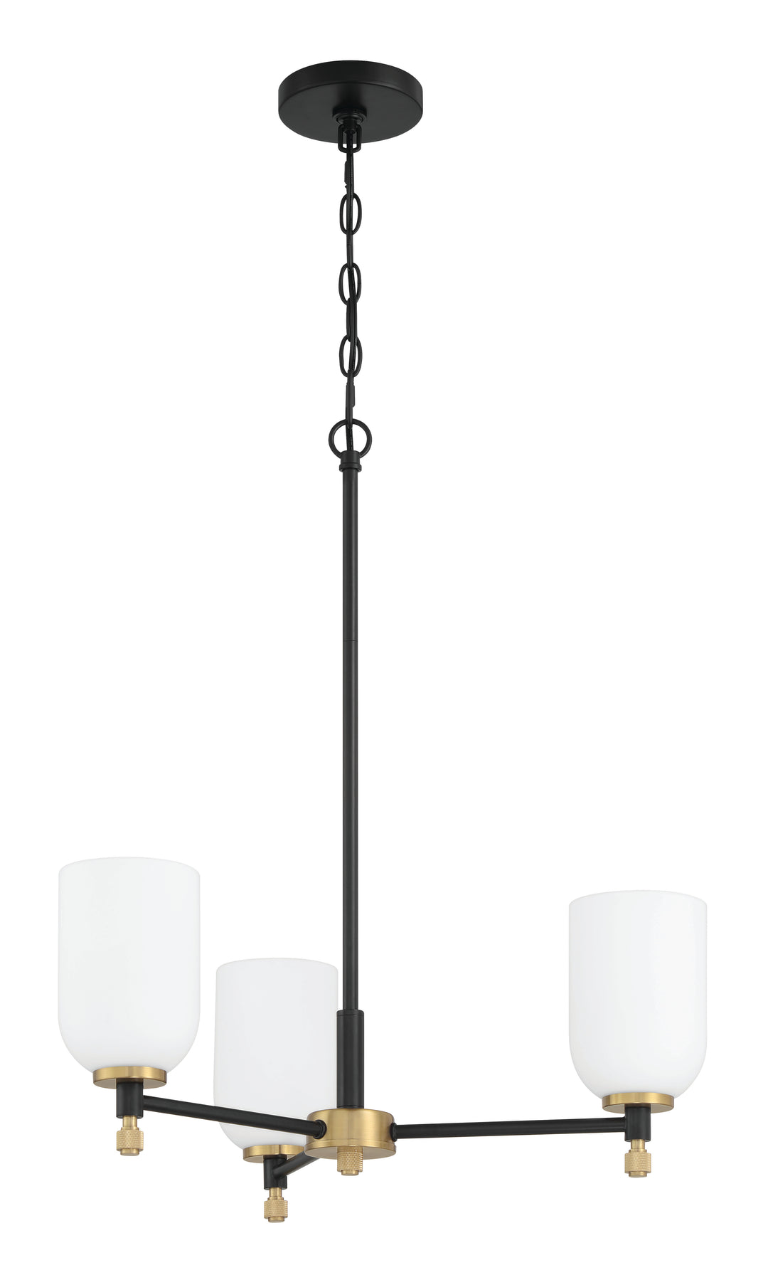 Council Three Light Chandelier in Flat Black/Satin Brass - available from The Lighting Shoppe, trusted by Canadian homeowners