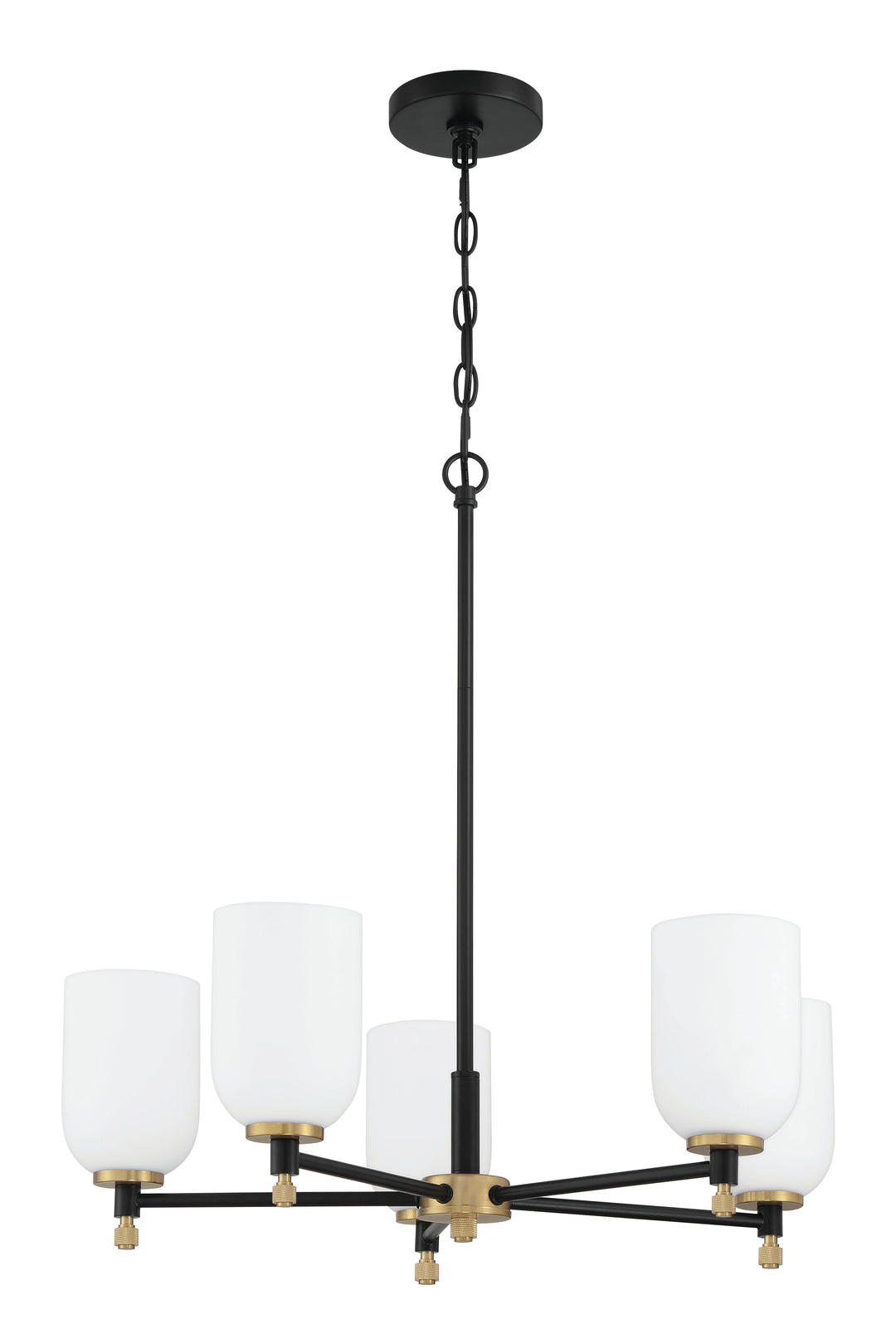 Council Five Light Chandelier in Flat Black/Satin Brass - available from The Lighting Shoppe, trusted by Canadian homeowners