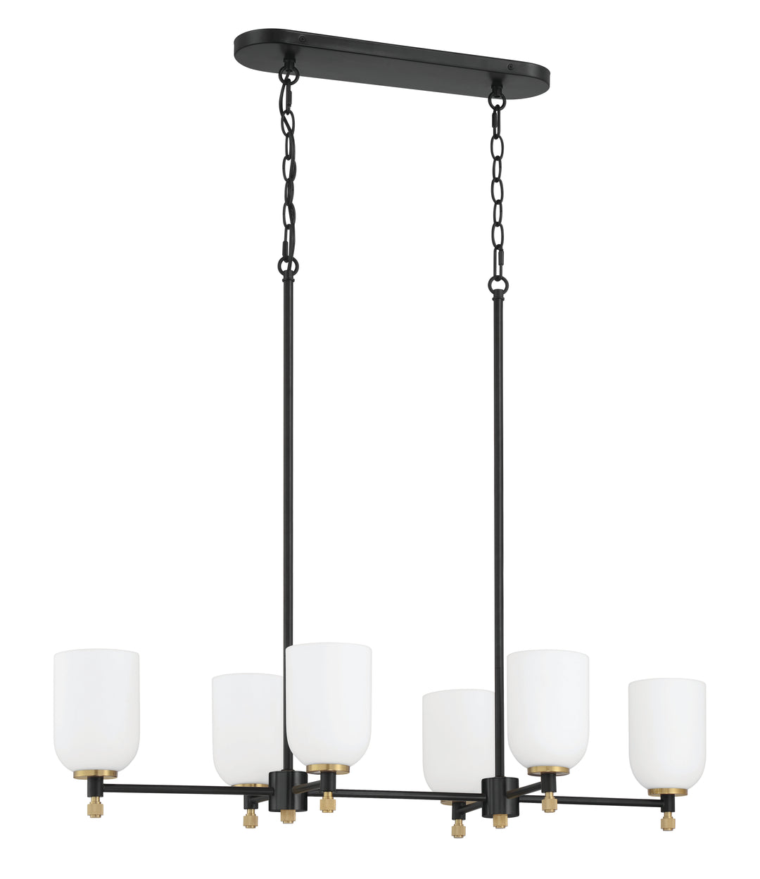 Council Six Light Island Pendant in Flat Black/Satin Brass - available from The Lighting Shoppe, trusted by Canadian homeowners