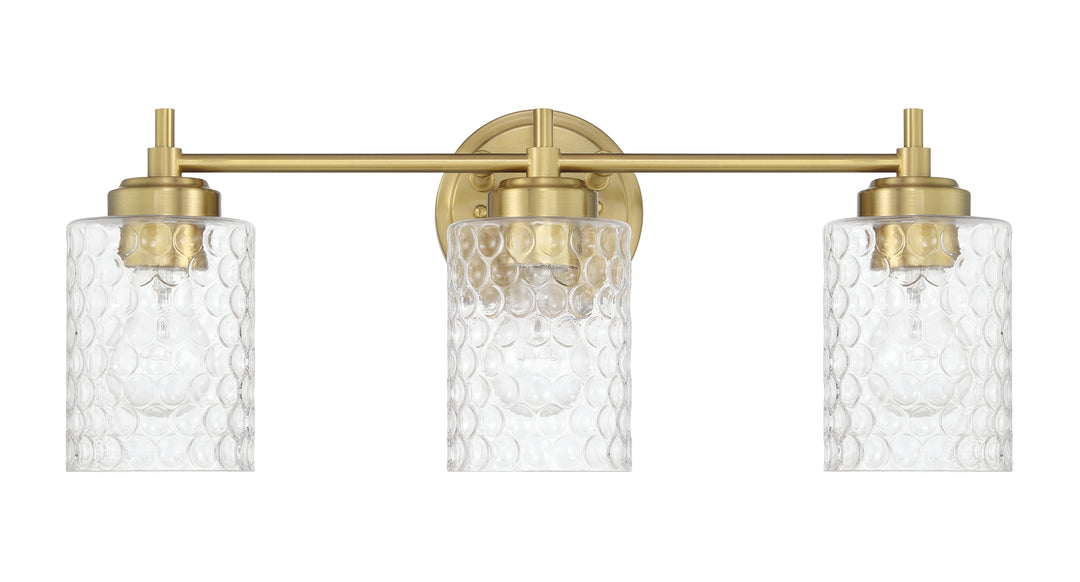 Claire Three Light Vanity in Satin Brass - available from The Lighting Shoppe, trusted by Canadian homeowners