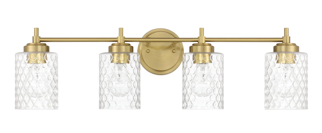 Claire Four Light Vanity in Satin Brass - available from The Lighting Shoppe, trusted by Canadian homeowners