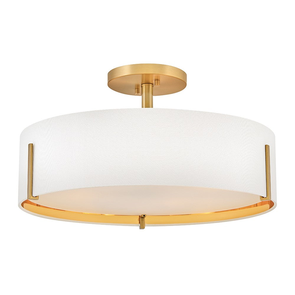 Halle LED Semi-Flush Mount in Lacquered Brass - available from The Lighting Shoppe, trusted by Canadian homeowners