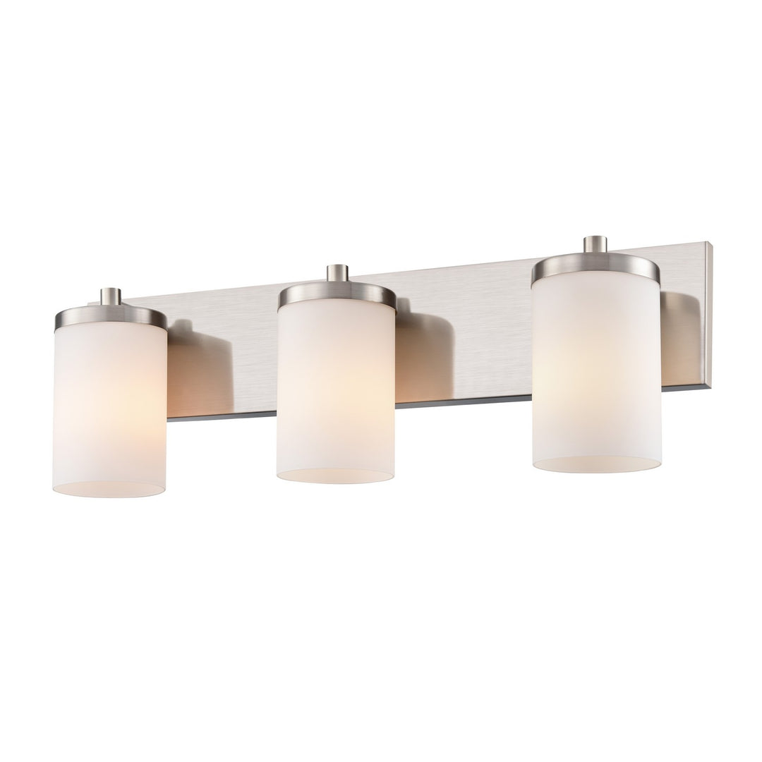 Riverview Three Light Vanity in Satin Nickel - available from The Lighting Shoppe, trusted by Canadian homeowners