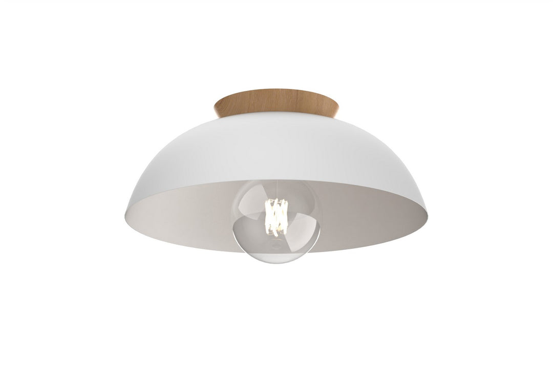 Bergen One Light Flush Mount in Matte White/Natural Wood - available from The Lighting Shoppe, trusted by Canadian homeowners