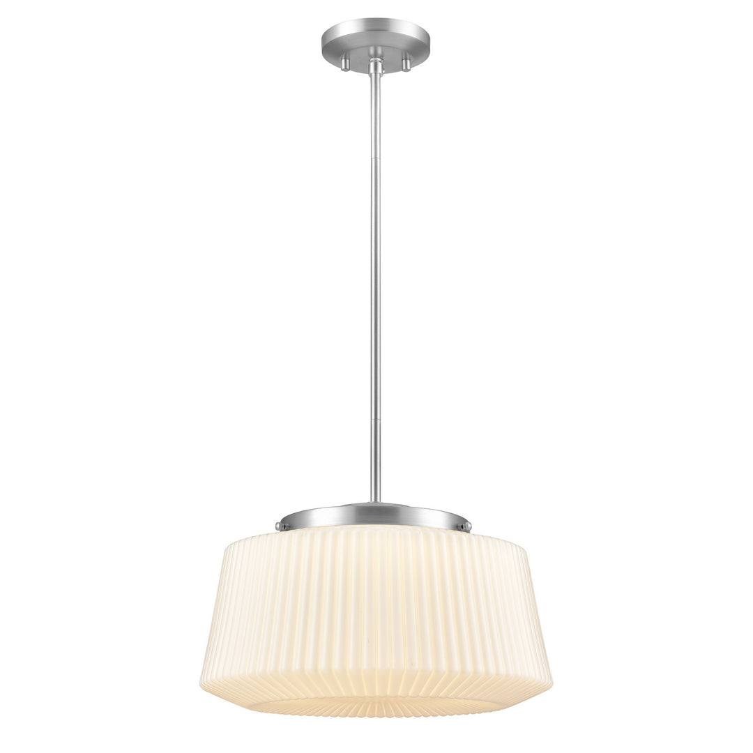 Lunenberg Cct LED Pendant in Buffed Nickle Ribbed Opal Glass - available from The Lighting Shoppe, trusted by Canadian homeowners