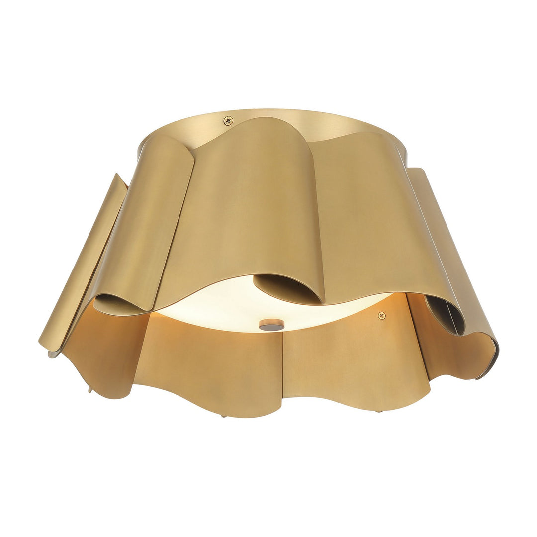 Waveform Three Light Flush Mount in Legacy Brass - available from The Lighting Shoppe, trusted by Canadian homeowners