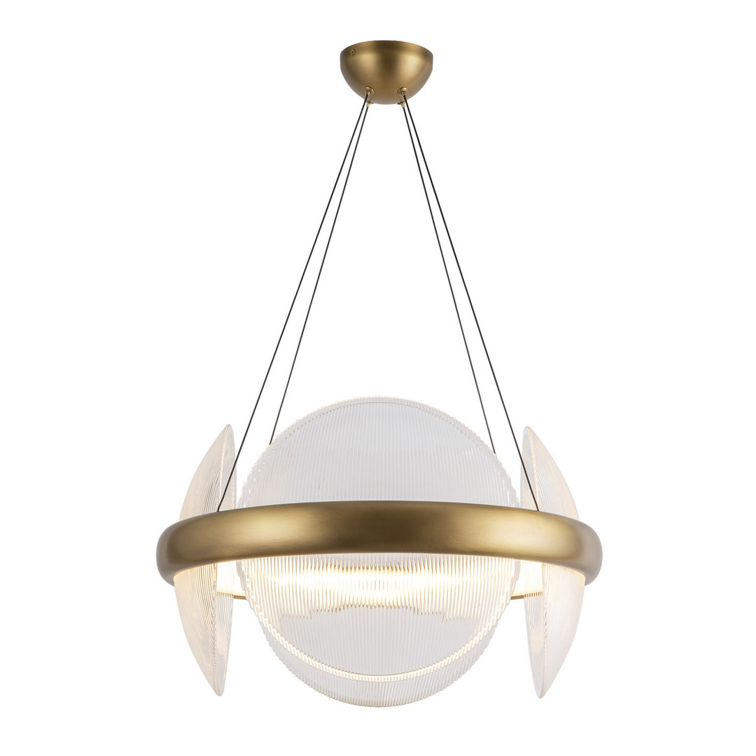 Taurus LED Chandelier in Vintage Brass/Clear Ribbed Glass - available from The Lighting Shoppe, trusted by Canadian homeowners
