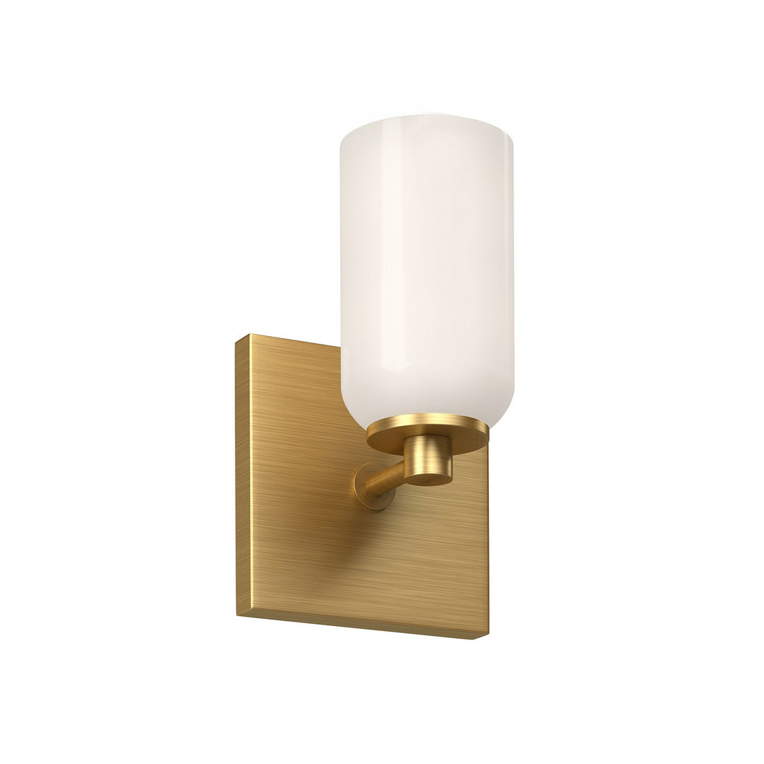 Nola One Light Wall Sconce in Brushed Gold/Glossy Opal Glass - available from The Lighting Shoppe, trusted by Canadian homeowners