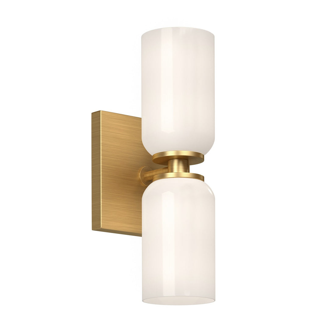 Nola Two Light Wall Sconce in Brushed Gold/Glossy Opal Glass - available from The Lighting Shoppe, trusted by Canadian homeowners