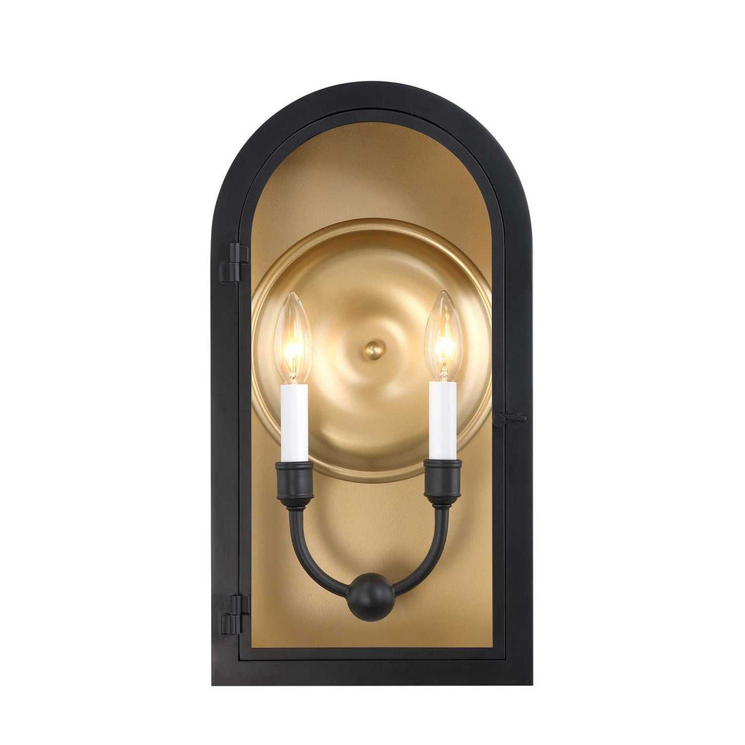 Grotto Two Light Outdoor Wall Lantern in Matte Black with Vintage Gold Savoy House