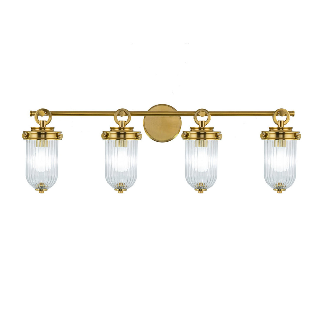 Myla Four Light Bathroom Vanity in Vintage Brass - available from The Lighting Shoppe, trusted by Canadian homeowners