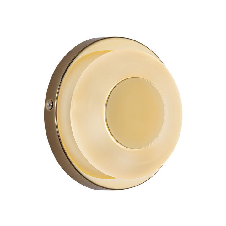 Stephord LED Wall Sconce in Metallic Brass/Frosted Glass - available from The Lighting Shoppe, trusted by Canadian homeowners